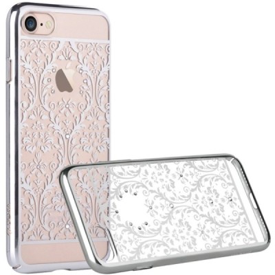 Apple iPhone 7 (iPhone 8) Devia Crystal Baroque Swarovski plastikinis skaidrus permatomas sidabrinis dėklas / Priedai.lt