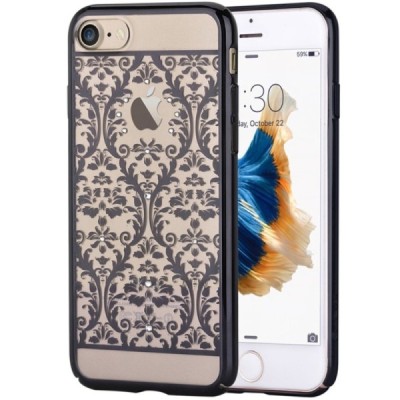 Apple iPhone 7 (iPhone 8) elegants Devia Crystal Baroque Swarovski dzidrs (caurspīdīgs) melns plastmasas apvalks ar kristāliem /