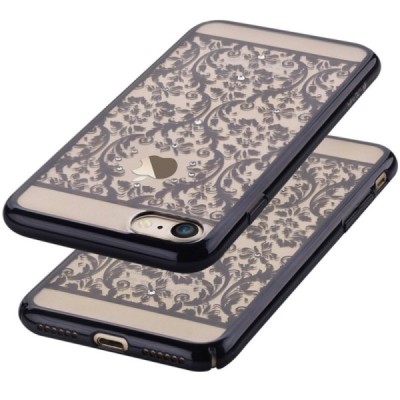 Apple iPhone 7 (iPhone 8) elegants Devia Crystal Baroque Swarovski dzidrs (caurspīdīgs) melns plastmasas apvalks ar kristāliem /