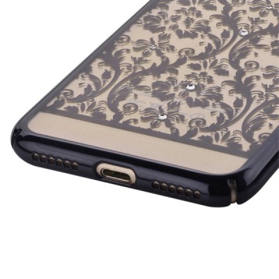 Apple iPhone 7 (iPhone 8) elegants Devia Crystal Baroque Swarovski dzidrs (caurspīdīgs) melns plastmasas apvalks ar kristāliem /