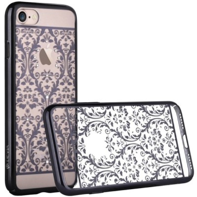 Apple iPhone 7 (iPhone 8) elegants Devia Crystal Baroque Swarovski dzidrs (caurspīdīgs) melns plastmasas apvalks ar kristāliem /