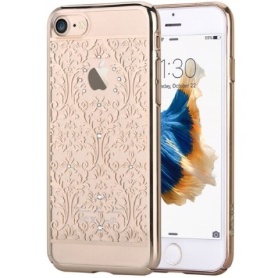 Apple iPhone 7 (iPhone 8) elegants Devia Crystal Baroque Swarovski dzidrs (caurspīdīgs) zelta plastmasas apvalks ar kristāliem /