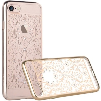 Apple iPhone 7 (iPhone 8) elegants Devia Crystal Baroque Swarovski dzidrs (caurspīdīgs) zelta plastmasas apvalks ar kristāliem /