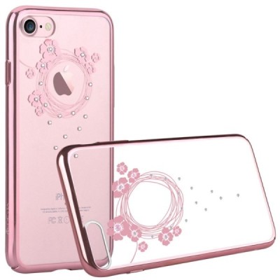 Apple iPhone 7 (iPhone 8) Devia Crystal Garland Swarovski plastikinis skaidrus permatomas rožinis dėklas su kristalais / Priedai