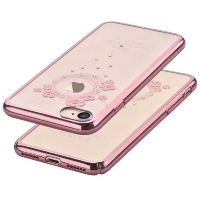 Apple iPhone 7 (iPhone 8) Devia Crystal Garland Swarovski plastikinis skaidrus permatomas rožinis dėklas su kristalais / Priedai