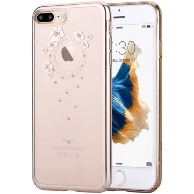 Apple iPhone 7 (iPhone 8) Devia Crystal Garland Swarovski plastikinis skaidrus permatomas auksinis dėklas su kristalais / Prieda