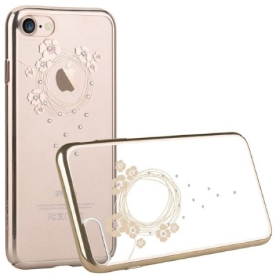 Apple iPhone 7 (iPhone 8) Devia Crystal Garland Swarovski plastikinis skaidrus permatomas auksinis dėklas su kristalais / Prieda