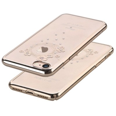Apple iPhone 7 (iPhone 8) Devia Crystal Garland Swarovski plastikinis skaidrus permatomas auksinis dėklas su kristalais / Prieda
