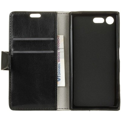 Sony Xperia X Compact (F5321) atverčiamas juodas odinis dėklas - piniginė / Priedai.lt
