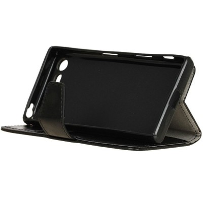 Sony Xperia X Compact (F5321) atverčiamas juodas odinis dėklas - piniginė / Priedai.lt