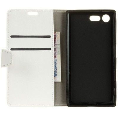 Sony Xperia X Compact (F5321) atverčiamas baltas odinis dėklas - piniginė / Priedai.lt