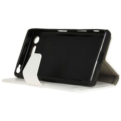 Sony Xperia X Compact (F5321) atverčiamas baltas odinis dėklas - piniginė / Priedai.lt