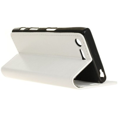 Sony Xperia X Compact (F5321) atverčiamas baltas odinis dėklas - piniginė / Priedai.lt