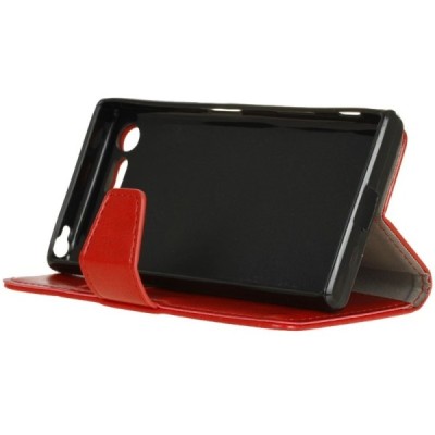 Sony Xperia X Compact (F5321) atverčiamas raudonas odinis dėklas - piniginė / Priedai.lt