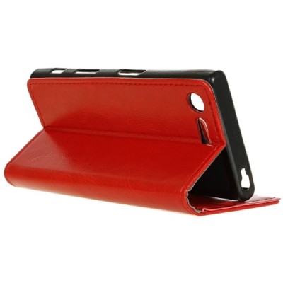 Sony Xperia X Compact (F5321) atverčiamas raudonas odinis dėklas - piniginė / Priedai.lt