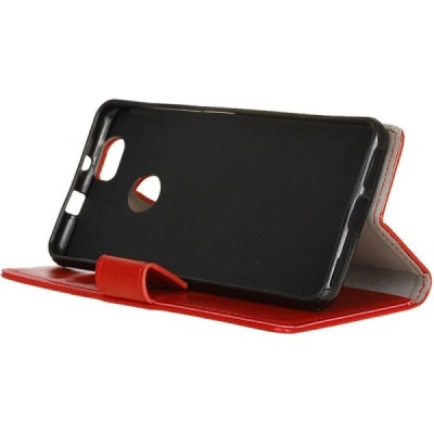 Huawei Nova atverčiamas raudonas odinis dėklas, knygutė - piniginė / Priedai.lt