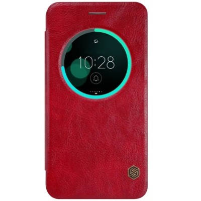 Greznais „Nillkin“ Qin sērijas ādas atvērams sarkans Asus Zenfone 3 5.5 (ZE552KL) maciņš / Vacins.lv