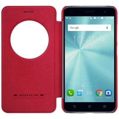 Greznais „Nillkin“ Qin sērijas ādas atvērams sarkans Asus Zenfone 3 5.5 (ZE552KL) maciņš / Vacins.lv