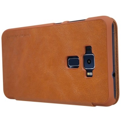 Prabangus „Nillkin“ Qin serijos rudos odinis atverčiamas Asus Zenfone 3 5.5 (ZE552KL) dėklas - knygutė / Priedai.lt