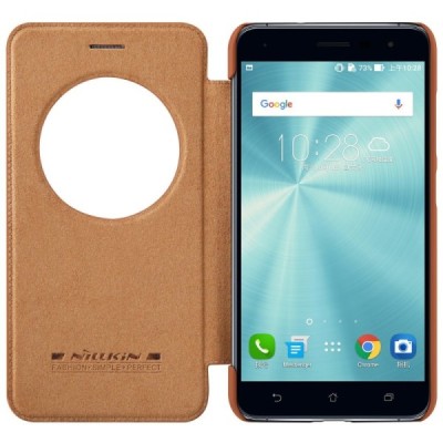Prabangus „Nillkin“ Qin serijos rudos odinis atverčiamas Asus Zenfone 3 5.5 (ZE552KL) dėklas - knygutė / Priedai.lt