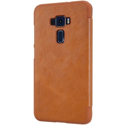 Prabangus „Nillkin“ Qin serijos rudos odinis atverčiamas Asus Zenfone 3 5.5 (ZE552KL) dėklas - knygutė / Priedai.lt