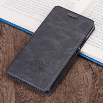 Asus Zenfone 3 5.5 (ZE552KL) „Mofi“ Vintage sērijas melns ādas atvērams maciņš / Vacins.lv