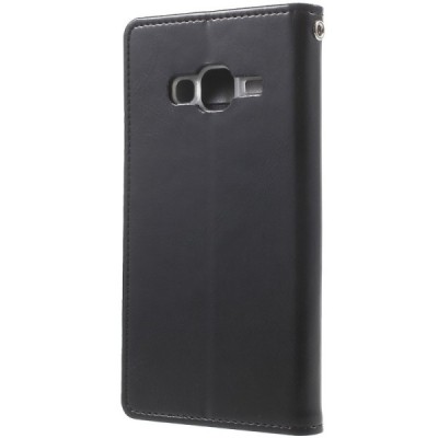 Mercury Blue Moon Samsung Galaxy J3 2016 (J310) atvērams melns ādas maciņš / Vacins.lv