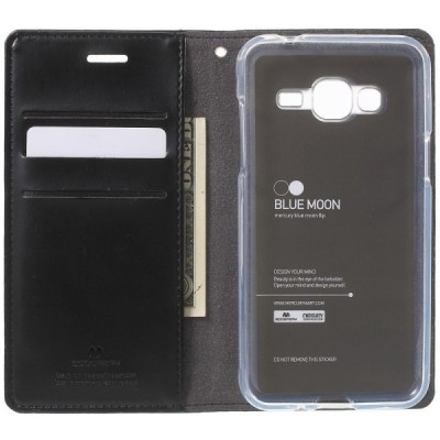 Mercury Blue Moon Samsung Galaxy J3 2016 (J310) atvērams melns ādas maciņš / Vacins.lv