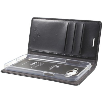 Mercury Blue Moon Samsung Galaxy J3 2016 (J310) atvērams melns ādas maciņš / Vacins.lv