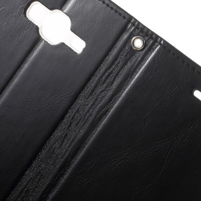 Mercury Blue Moon Samsung Galaxy J3 2016 (J310) atvērams melns ādas maciņš / Vacins.lv