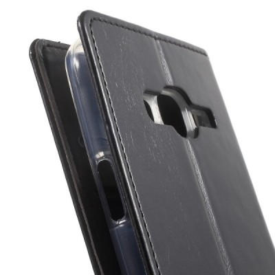 Mercury Blue Moon Samsung Galaxy J3 2016 (J310) atvērams melns ādas maciņš / Vacins.lv