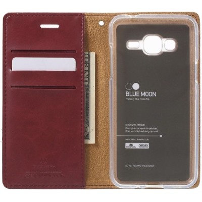 Mercury Blue Moon Samsung Galaxy J3 2016 (J310) atvērams bordo ādas maciņš / Vacins.lv