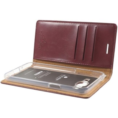 Mercury Blue Moon Samsung Galaxy J3 2016 (J310) atvērams bordo ādas maciņš / Vacins.lv