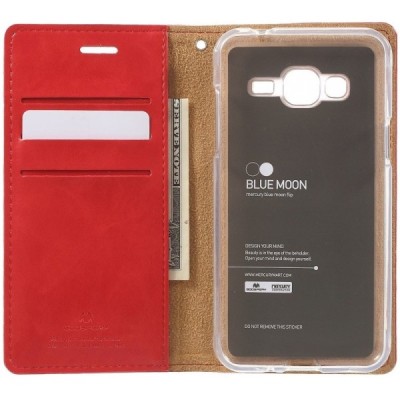Mercury Blue Moon Samsung Galaxy J3 2016 (J310) atvērams sarkans ādas maciņš / Vacins.lv