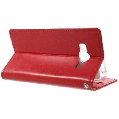 Mercury Blue Moon Samsung Galaxy J3 2016 (J310) atvērams sarkans ādas maciņš / Vacins.lv