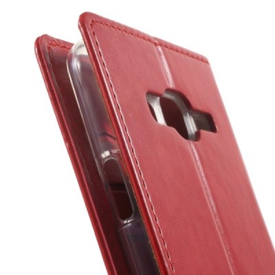 Mercury Blue Moon Samsung Galaxy J3 2016 (J310) atvērams sarkans ādas maciņš / Vacins.lv