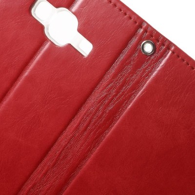 Mercury Blue Moon Samsung Galaxy J3 2016 (J310) atvērams sarkans ādas maciņš / Vacins.lv