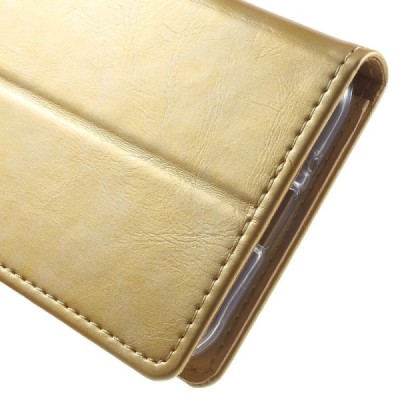 Mercury Blue Moon atverčiamas Samsung Galaxy J3 2016 (J310) auksinis odinis dėklas - piniginė / Priedai.lt