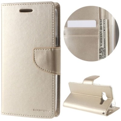 Samsung Galaxy J3 2016 (J310, J320) „Mercury“ atvērams zelta ādas maciņš - maks / Vacins.lv