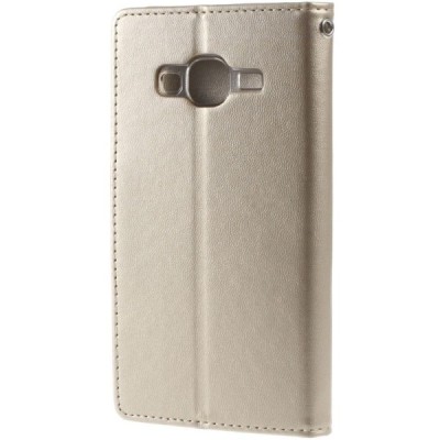 Samsung Galaxy J3 2016 (J310, J320) „Mercury“ atvērams zelta ādas maciņš - maks / Vacins.lv