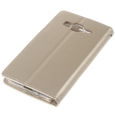 Samsung Galaxy J3 2016 (J310, J320) „Mercury“ atvērams zelta ādas maciņš - maks / Vacins.lv