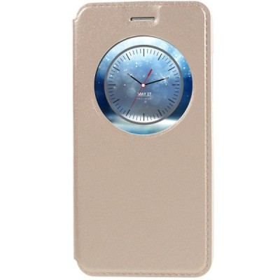 Asus Zenfone 3 5.2 (ZE520KL) auksinis odinis atverčiamas „Smart Window“ dėklas su langeliu / Priedai.lt