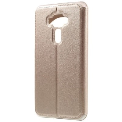 Asus Zenfone 3 5.2 (ZE520KL) auksinis odinis atverčiamas „Smart Window“ dėklas su langeliu / Priedai.lt