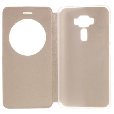 Asus Zenfone 3 5.2 (ZE520KL) auksinis odinis atverčiamas „Smart Window“ dėklas su langeliu / Priedai.lt