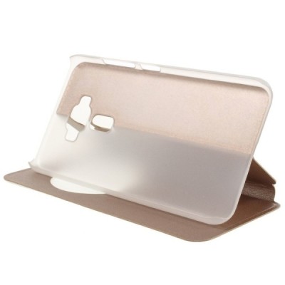 Asus Zenfone 3 5.2 (ZE520KL) auksinis odinis atverčiamas „Smart Window“ dėklas su langeliu / Priedai.lt