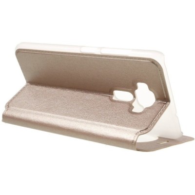 Asus Zenfone 3 5.2 (ZE520KL) auksinis odinis atverčiamas „Smart Window“ dėklas su langeliu / Priedai.lt