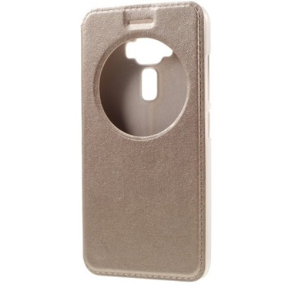 Asus Zenfone 3 5.2 (ZE520KL) auksinis odinis atverčiamas „Smart Window“ dėklas su langeliu / Priedai.lt