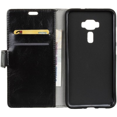 Asus Zenfone 3 5.5 (ZE552KL) atvēramais ādas melns maciņš (maks) / Vacins.lv