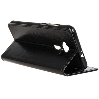 Asus Zenfone 3 5.5 (ZE552KL) atvēramais ādas melns maciņš (maks) / Vacins.lv