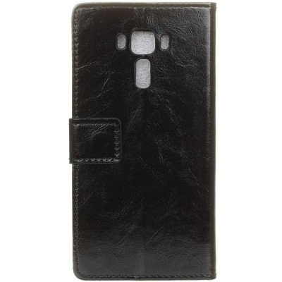Asus Zenfone 3 Laser (ZC551KL) atverčiamas juodas odinis dėklas - piniginė / Priedai.lt
